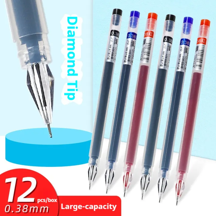 12Pcs Diamond tip Gel Pen Fine Point Pen 0.38mm Large-capacity Black ...