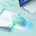 Mouse Seenda IWG-FGM LED Bluetooth mouse 3 mode silent rechargeable mouse multi device compatible BT 5.0/BT 3.0/2.4ghz compatible with laptop,pc, windows, android upto 2400Dpi light green color. 
