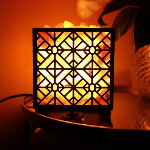 "Salt lamps for room Himalayan Salt Metal Basket Lamp - Square Shape with Authentic Salt Chunks | Illuminate Your Space with Stylish Elegance"