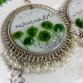 Jhumka earrings for 14th august | Unique jhumka earrings for girls| Resin jhumka earrings with Urdu text and real flowers|14th august special drop earrings. 