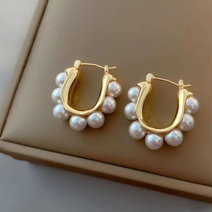 Stylish%20U-shaped%20Hoop%20Earrings%20Golden%20Elegant%20Imitation%20Pearl%20Earrings%20Wedding%20Party%20Luxury%20Accessories%20Women's%20%20K-%20-%20Image%203