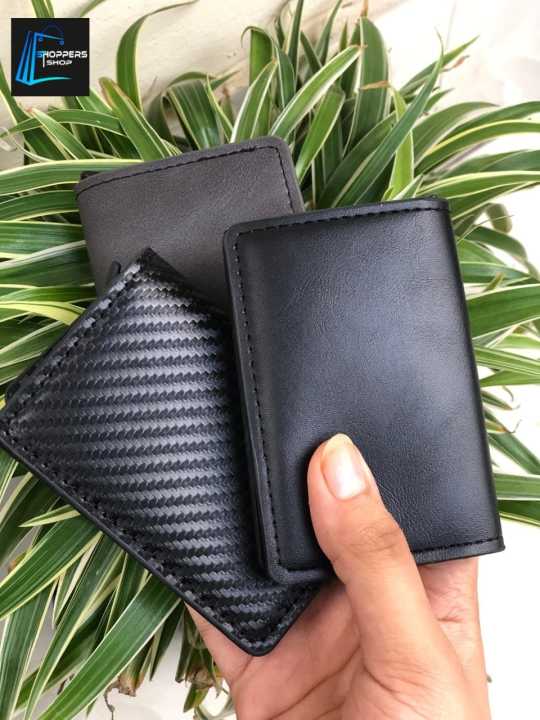 Ultra%20Slim%20RFID%20Card%20Holder%20-%20Unbuttoned%20Black%20%7C%20Minimalist%20Auto%20Pop-up%20PU%20Leather%20Wallet%20for%20Unisex%20%7C%20Secure%20Cash%20&%20Cards%20-%20Image%204
