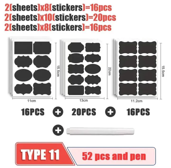 Labelling sticker set with pen Chalkboard label sticker(52 piece label ...