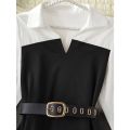 Gadinus Women Two Tone Peplum Belted Shirt Blouse Contrast Panel Long Sleeve Elegant Button Top.