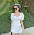 (Freesize) gold button front waist woolen skirt pants (m6877). 