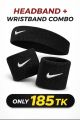 Nike Sports Combo Bundle - 1 Piece Sweat Headband & 2 Piece Wristbands for Men & Women - Premium Terry Cloth Cotton Athletic Set for Tennis, Gym, Basketball & Running (White, Black, Red, Blue).