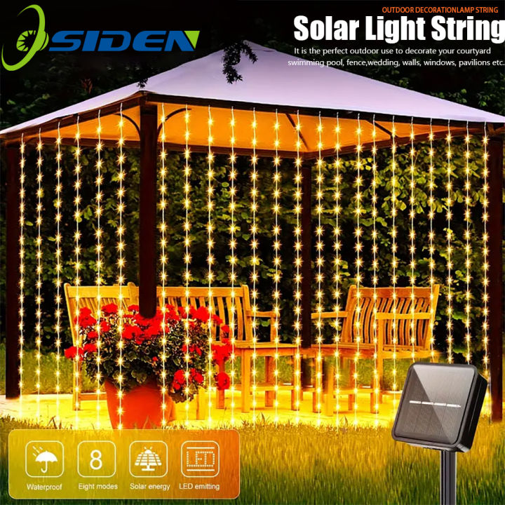 3x3M 300Leds Solar Curtain String Lights Outdoor Waterproof Garden