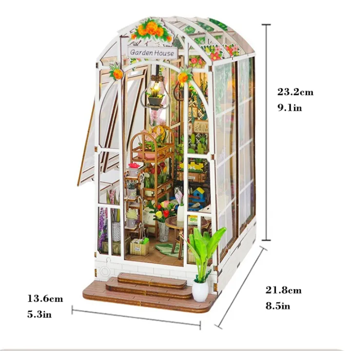 DIY Garden House Book Nook Shelf Insert Miniature Building Kits Wooden ...