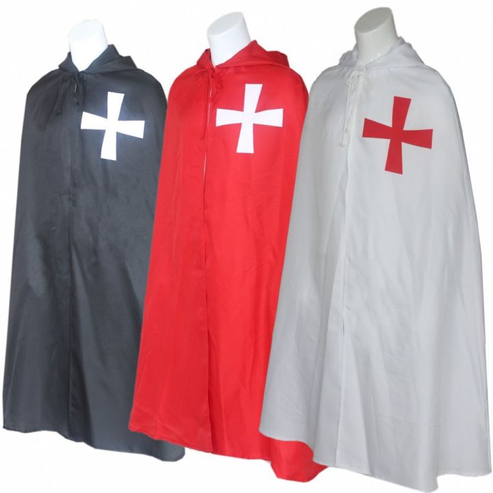 Medieval Crusader Costume Templar Cape Cloak With Hood Men's Renaissance Robe Knight Larp Halloween Outfit For Adult Teen Boys