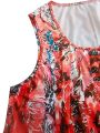 Plus Size 1XL-5XL Summer  Women Fashion Tropical Floral Print Casual Sleeveless Dress Sundress Female Bohemian Beach Dress Robe. 