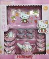 15 Pieces Hello Kitty Tin Tea Role Play Toy Set for Kids - Metal Teapot and Cups Kitchen Playset. 