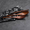 3 PCs Japanese style wooden spoon Fork chopsticks set of 3 PCs long handle adult portable spoon Fork tableware. 