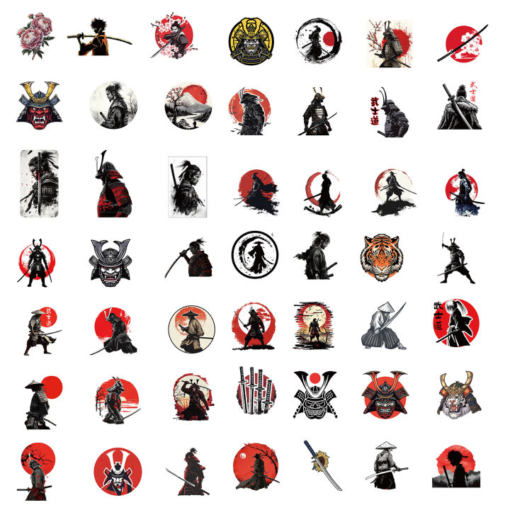 Samuri Pc Sticker 50Pcs Japanese Samurai Bushido Stickers Waterproof DIY Cool DIY ...