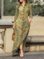 2024 Summer New Fashion Long Women's Dress Single Breasted Long Sleeved Elegant Print Loose Vacation Banquet Dress.