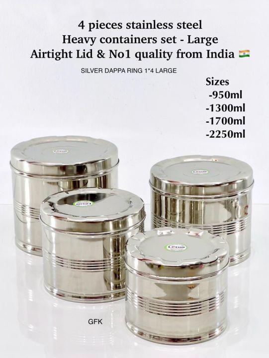 Container Dappa Premium 4-Piece Stainless Steel Heavy Duty Container Set – Large Size ...