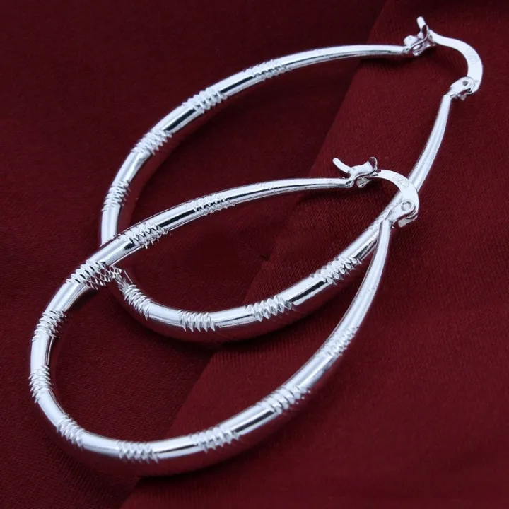 Charms%20silver%20color%203CM%20hoop%20Earrings%20for%20Women%20fashion%20party%20wedding%20Jewelry%20fine%20Christmas%20Gifts%20-%20Image%202