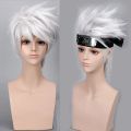 Anime Hatake Kakashi Short Synthetic Wigs Silver White Layered Heat Resistant Hair Cosplay Costume Wig. 