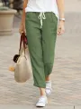 Women Elegant Simple Pants Fashion Drawstring Design Solid Color Cropped Pants Loose Causal Elastic Waist Office Lady Trousers. 
