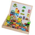 Folding Double-Sided Kids Wooden Puzzle Magnetic Drawing Board DIY Educational Drawing Toy. 