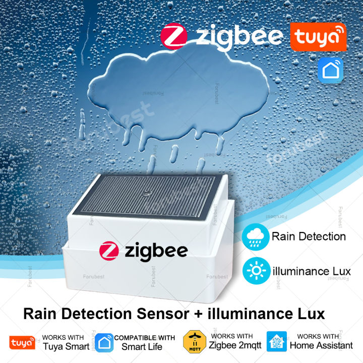 Zigbee Rain Detection Sensor with Light Detector Outdoor Waterproof Rain Drop Sensor For Tuya Home Assistant Z2MQTT Automation