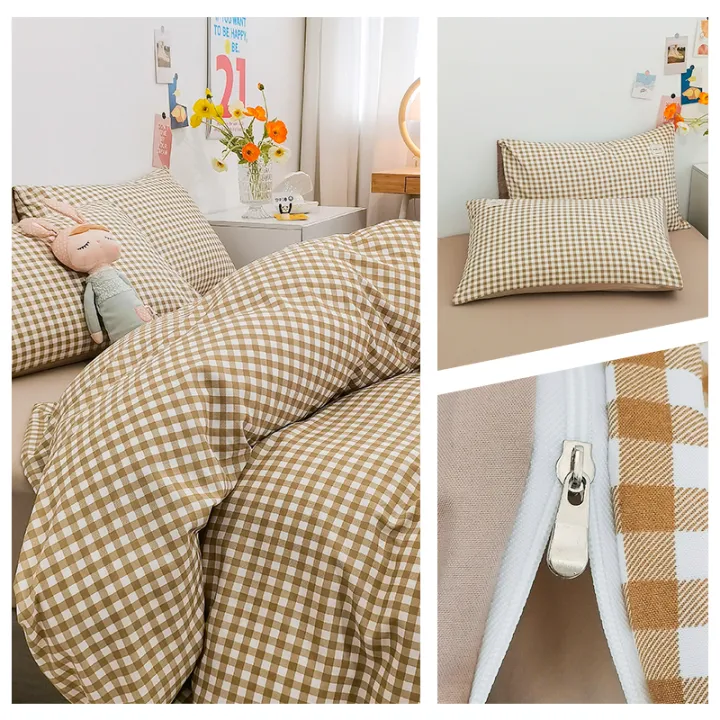 100%25%20Cotton%20Duvet%20Cover%20Set,Bedding%20Set%20With%20Plaid%20Stripe,Skin%20Friendly%20Breathable,1%20Duvet%20Cover,2%20Pillowcase,Japan%20Simple%20Style%20-%20Image%205