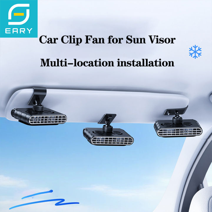 Eary Car Clip Fan 30000mAh Rechargeable Dual-Core Turbo Sun Visor Fan 5 Speeds 360° Powerful Air Cooler Quiet Portable Auto Fans