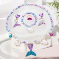 5pcs Girls Jewelry Sets Mermaid Pearl Necklace Bracelet Ring Earring Set Kids Toy Children Princess Dress Up Fashion Accessories. 