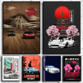 GTR Mini Neon Light Vaporwave Outun Home JDM F Car Poster  Wall Art Racing Room Decor  Aesthetic Canvas Print for Home  Office. 