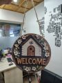 8 Inch Round Welcome Door Sign - 2D Flat House & Floral Design Hanging Wall Decor for Home Entryway. 