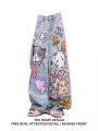 Doodle-printed Jeans American Casual Style Vintage Straight-cut Loose-fitting High-street Wide-leg Pants Y2k Baggy Jeans Ladies.