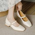 2024 Summer Women 3cm High Heels Concise Wine Red Office Pumps Female Metal Buckle Strap High Heels Lady Sweet Mary Jane Shoes. 