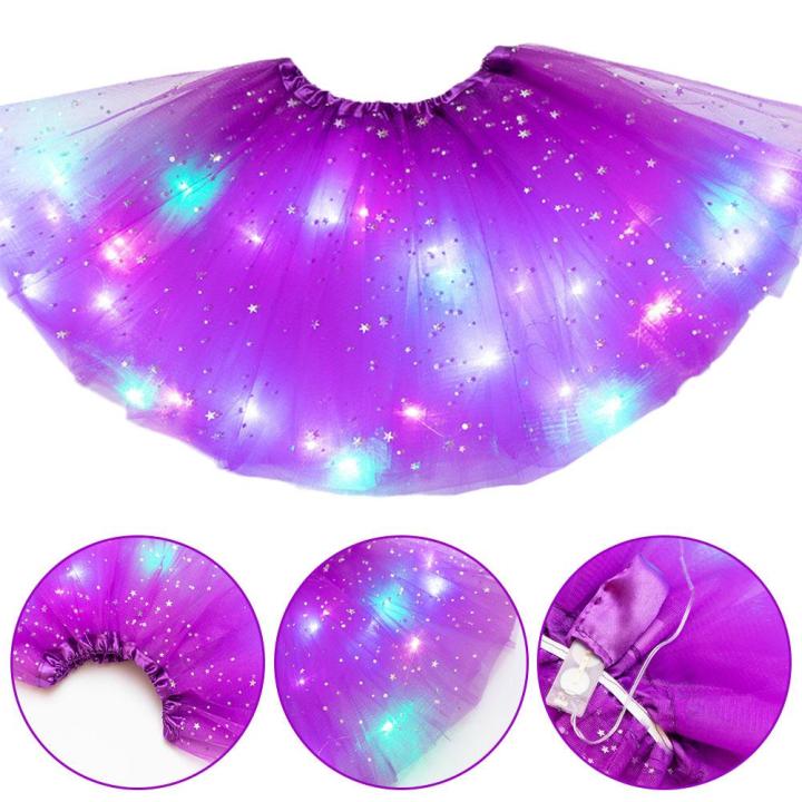 LED Glowing Light Kids Girls Princess Tutu Skirts Children Cloth ...
