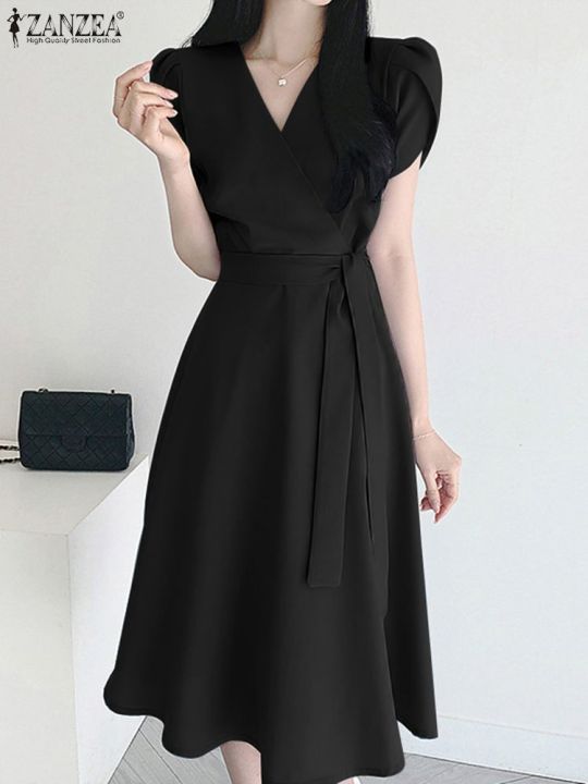 ZANZEA%20Elegant%20Summer%20Short%20Sleeve%20Dress%20Women%20Fashion%20OL%20Work%20Sundress%20Robe%20Femme%20Casual%20Solid%20A%20Line%20Vestido%20Kaftan%20Sarafans%20-%20Image%204