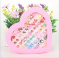 Stud Tops Earring for Girls and baby girls in a heart shape box (pack of 36). 