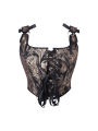 Women's Bow Tie Strap Jacquard Corset Top Front Lace Up Square Neck Cropped Waist Cincher Bustier.