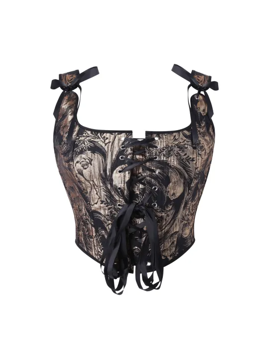 Women's%20Bow%20Tie%20Strap%20Jacquard%20Corset%20Top%20Front%20Lace%20Up%20Square%20Neck%20Cropped%20Waist%20Cincher%20Bustier%20-%20Image%207