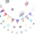 Iridescent Paper Star Garland Banner Laser Silver Flag Hanging Decor Birthday Party Pendant Baby Shower Wedding Streamer Decor.