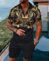 Men's Tracksuit Set Summer Luxury Pattern 3D Print Casual Zipper Polo Shirt Suit Shorts 2 Pcs Fashion Streetwear Man Clothing.