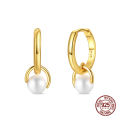 100% 925 Sterling Silver Pearl Golden Geometry Hoop Earrings For Women Fashion Birthday Party Wedding Jewelry Engagement Jewelry.