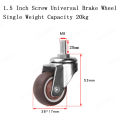 4 Pcs 1.5 Inch Universal Stem Caster Wheels TPR Screw Lever Castors Swivel Stem Wheels with M8 Thread Rods for Carts Furniture. 