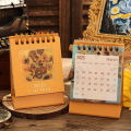 1 pc 2025 Vintage Mini Bronzing Painting Desk Calendar Tabletop Flip Monthly Calendar Student Notepad Schedule Planner Calendar. 
