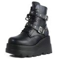 New Women's Pu Leather Ankle Boots Women Autumn Winter Round Toe Lace Up Shoes Woman Motorcycle Platform Botas Gothic Shoes.