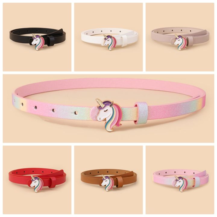 European Cute Simple Fashion Design Oil Dropping Unicorn Pony Buckle Thin Belt for Boys and Girls Universal for Kids