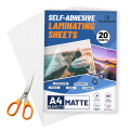 20 Sheets A4 Matte Clear Self-Adhesive Laminating Film Durable Waterproof Document&Photo Protection No Laminating Machine Needed.
