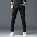 Solid Color Cotton Black Dark Gray Classic Slim Stretch Casual Korean Fashion Youth Male Denim Trousers Jeans Men's Trousers. 