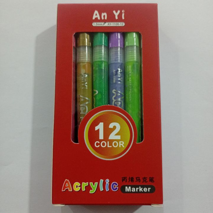 An Yi Acrylic Paint Markers Set of 12 (1mm Tip) Fine Thin Tip Acrylic Markers
