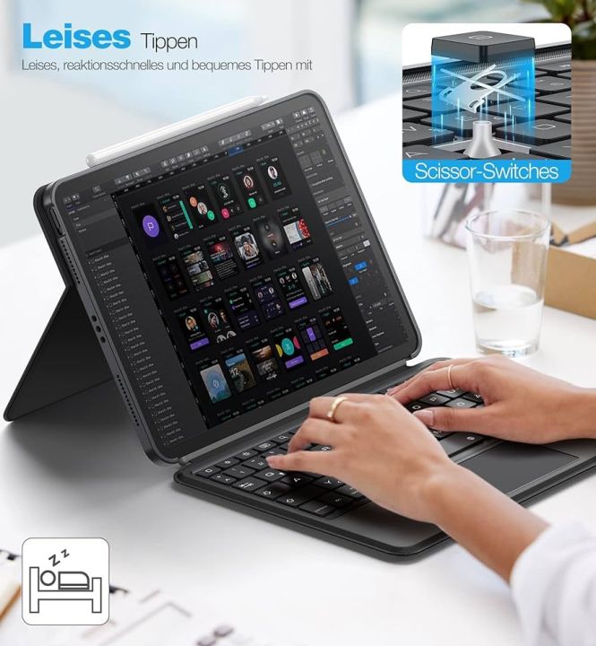 Dracool%20Keyboard%20Case%20for%20iPad%20Air%205/4%20and%20iPad%20Pro%2011,%20Keyboard%20with%20Touchpad,%20Magnetic,%20Removable,%20Illuminated,%20Adjustable%20Stand,%20Bluetooth%20Keyboard%20with%20Pen%20Holder,%20German%20QWERTZ,%20Grey%20-%20Image%205