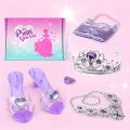 Princess Toddler Dress Up Shoes Pretend Jewelry Toys Set Of Princess Shoes With, Crown Earrings Necklaces Ring Handbag Role Play. 
