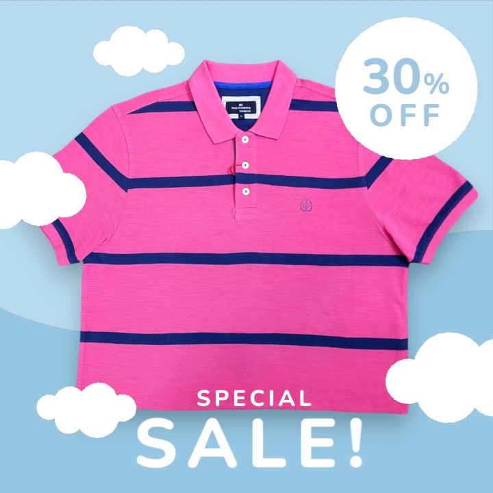 Marks & Spencer Pure 100% Cotton Polo T Shirt Half Sleeves T Shirt For Men & Boys New Arrival Fashion Pink Blue Stripes