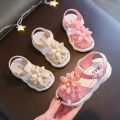Solid Bow Children's Summer Shoes Cute PVC Beach Non Slip Sandals For Baby Girls Footwear Soft Infant Kids Fashion Sandals. 